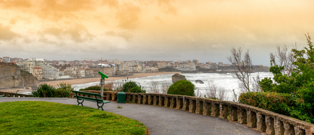 famous Biarritz beach (Pays Basque, France) with ocean waves, a bad weatherの写真素材