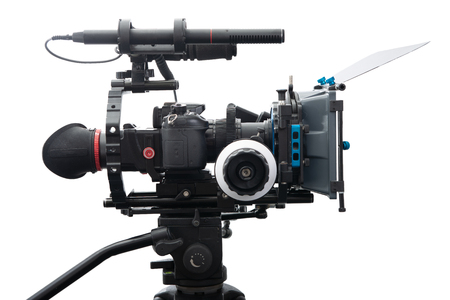 dslr video camera rig isolated on the white backgroundの写真素材