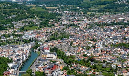 a panorama of the city of Lourdes, famous for his pilgrimage, Franceの写真素材