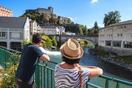 View of the castle of Lourdes in the french Pyreneesの写真素材