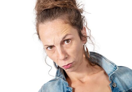 angry woman portrait isolated on the white background