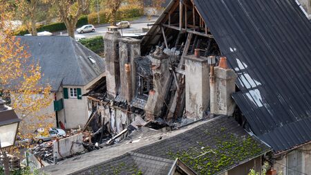 Burned house interior after the fireの写真素材