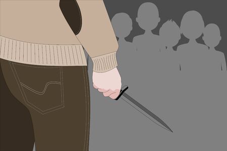 akiller man is attacking with knife on public placeのイラスト素材