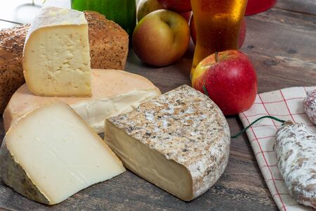 cheeses and Tomme de Savoie, the  French cheese Savoy, french Alps France.の写真素材
