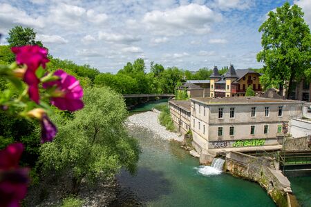 French landscape in the country on the Oloron river.の写真素材
