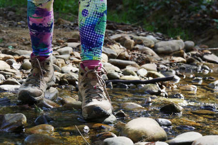a close up female hiker shoes walking