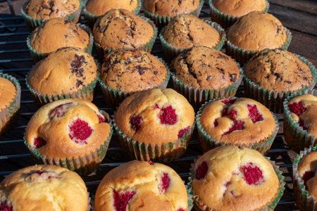 close up of homemade cranberry and chocolate muffinsの写真素材