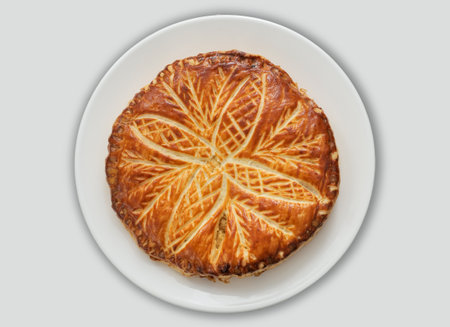 Galette des Rois, Kings cake, isolated on white backgroundの写真素材