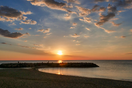 a beautiful sunset over the seaの写真素材