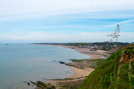 a view of Arromanches-les-Bains, Normandy, Franceの写真素材
