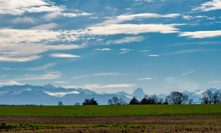 a view of Pic du Midi d'Ossau, French Pyreneesの写真素材