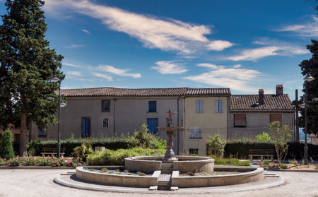the fountain of "Montreal de l'Aube" village in the south of Franceの写真素材