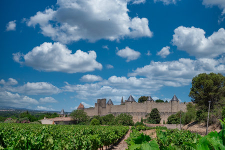 A view of the city of Carcassonne, a fortified town in the south of Franceの写真素材