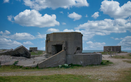 a Ruined blockhouse on a beach in Cotentin Peninsula, Normandy, Franceの写真素材
