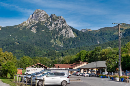 view of the Dent d'Oche, Bernex, Haute Savoie, Franceの写真素材