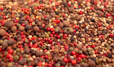 Pile of red, green, and white pepper.