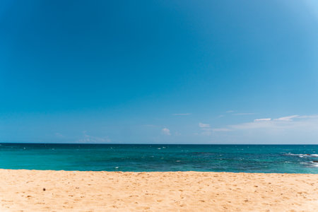 Tropical beach with blue sky and white clouds. Nature backgroundの写真素材