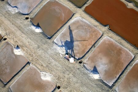 Shadow of a saunner in its salt marsh on the islandの写真素材