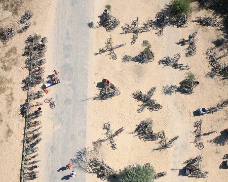 Bicycle parking at a beach on the island of Reの写真素材