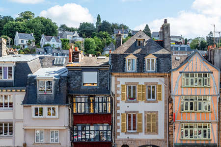 facades of houses in the historic old town of Morlaixのeditorial素材