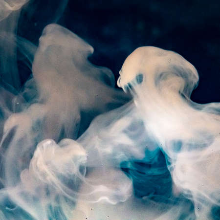 clouds of milk in a glass of waterの写真素材