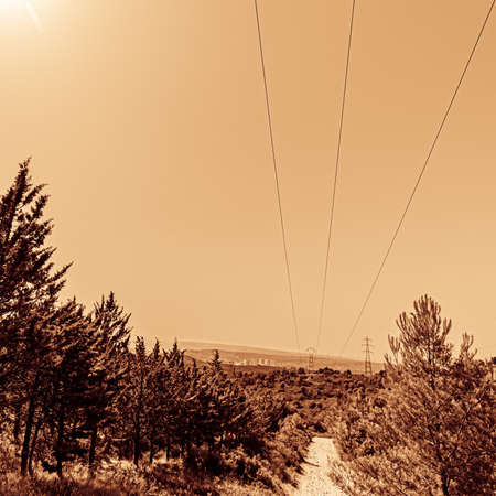 high voltage line on the Etoile massif, north of Marseilleの写真素材
