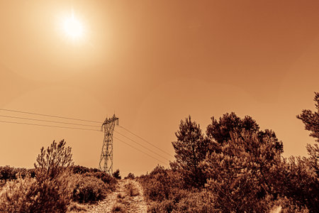 high voltage line on the Etoile massif, north of Marseilleの写真素材