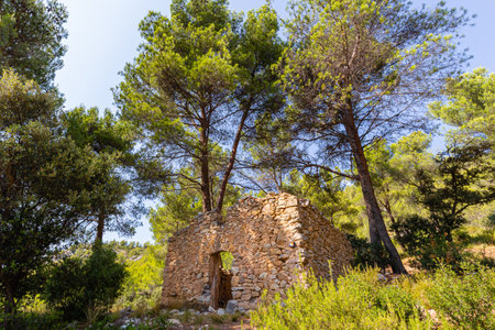 the massif of the Sainte-Victoire mountain, around the old Roman damの写真素材