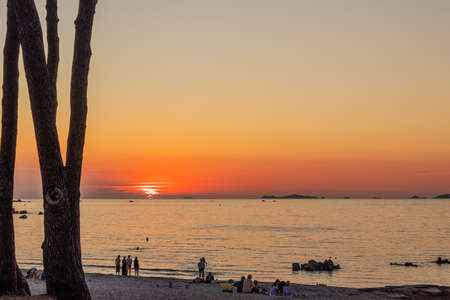 Ajaccio bay and the Sanguinaires islands, at sunsetの写真素材