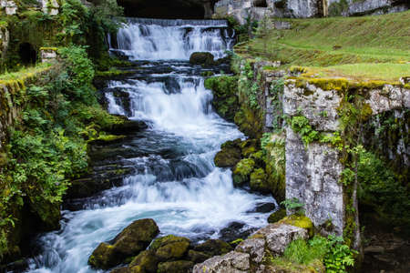 the sources of the Loue river, in the French Juraの写真素材