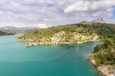 the Bimont dam, on the Sainte Victoire massif, in Provenceの写真素材