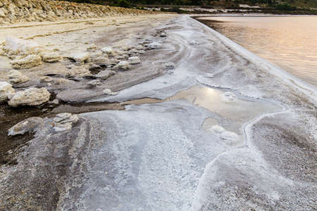 the salt lake of Lavalduc, in Provence, in the evening light