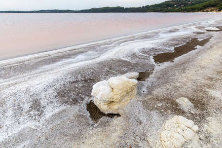 the salt lake of Lavalduc, in Provence, in the evening lightの写真素材