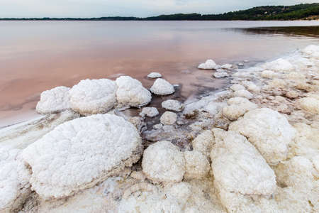 the salt lake of Lavalduc, in Provence, in the evening lightの写真素材