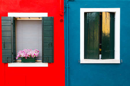 colorful facade of the island of Burano, in the Venetian lagoonの写真素材