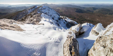 the mountain of Sainte-Baume, in Provence, under the snowの写真素材