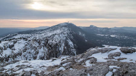 the mountain of Sainte-Baume, in Provence, under the snowの写真素材