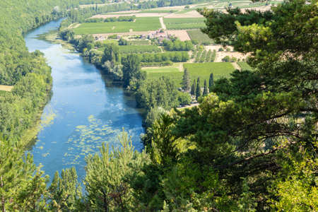 the village of Albas, on the Lot river, in the south west of Franceの写真素材