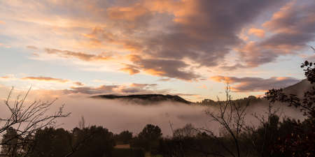 sunrise over the Cevennes forestの写真素材