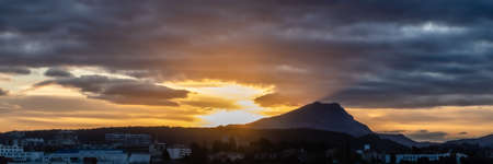 sunrise on the Sainte Victoire mountainの写真素材