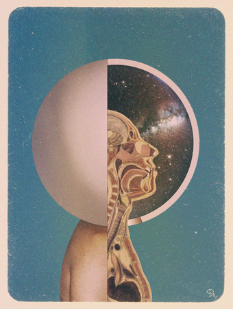 half-sliced ??man wearing helmet with space insideの写真素材