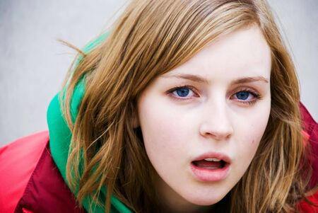 Girl looking surprisedの写真素材