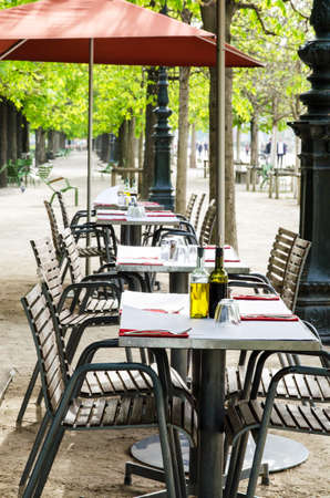 Empty tables at outdoor cafeの写真素材