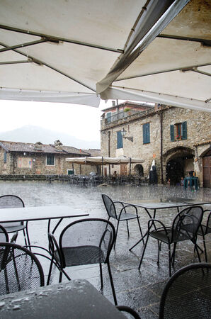 Empty piazza in rainのeditorial素材