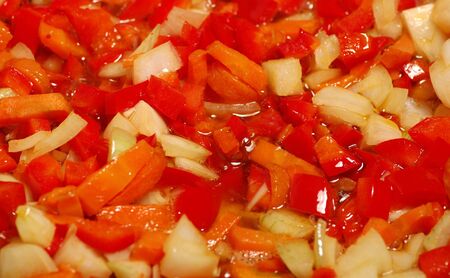 Cooking  vegetarian dish with red pepperの写真素材