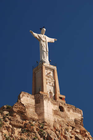 Monteagudo statue and castle in Murcia, Spain.の写真素材