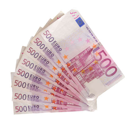 Five hundred euro notes isolated over white background