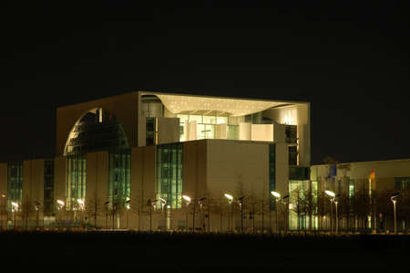 Chancellor's Office Building at Night in Berlin, Germanyの写真素材