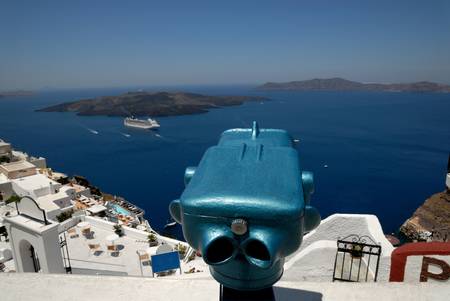 View over Caldera from Santorini, Greeceの写真素材
