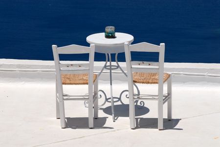 Chairs in Santorini, Greeceの写真素材